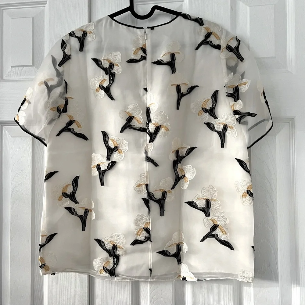 Tory Burch Sage Floral Applique Silk Blend Blouse 6